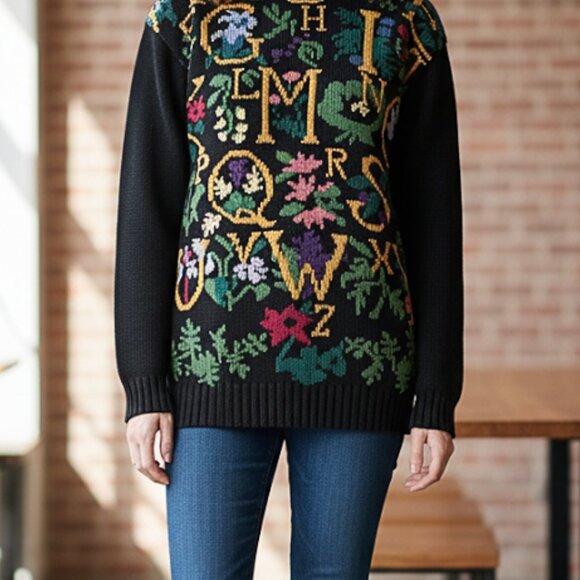 The Eagle's Eye Vintage Alphabet Knit Sweater S - Letters, 100% Cotton, School - Picture 1 of 8